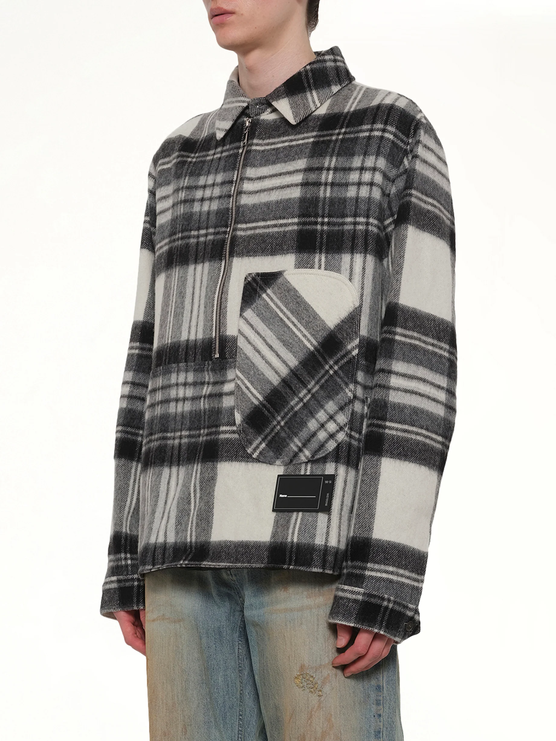 Check Anorak Wool Shirt in Grey - Image 3