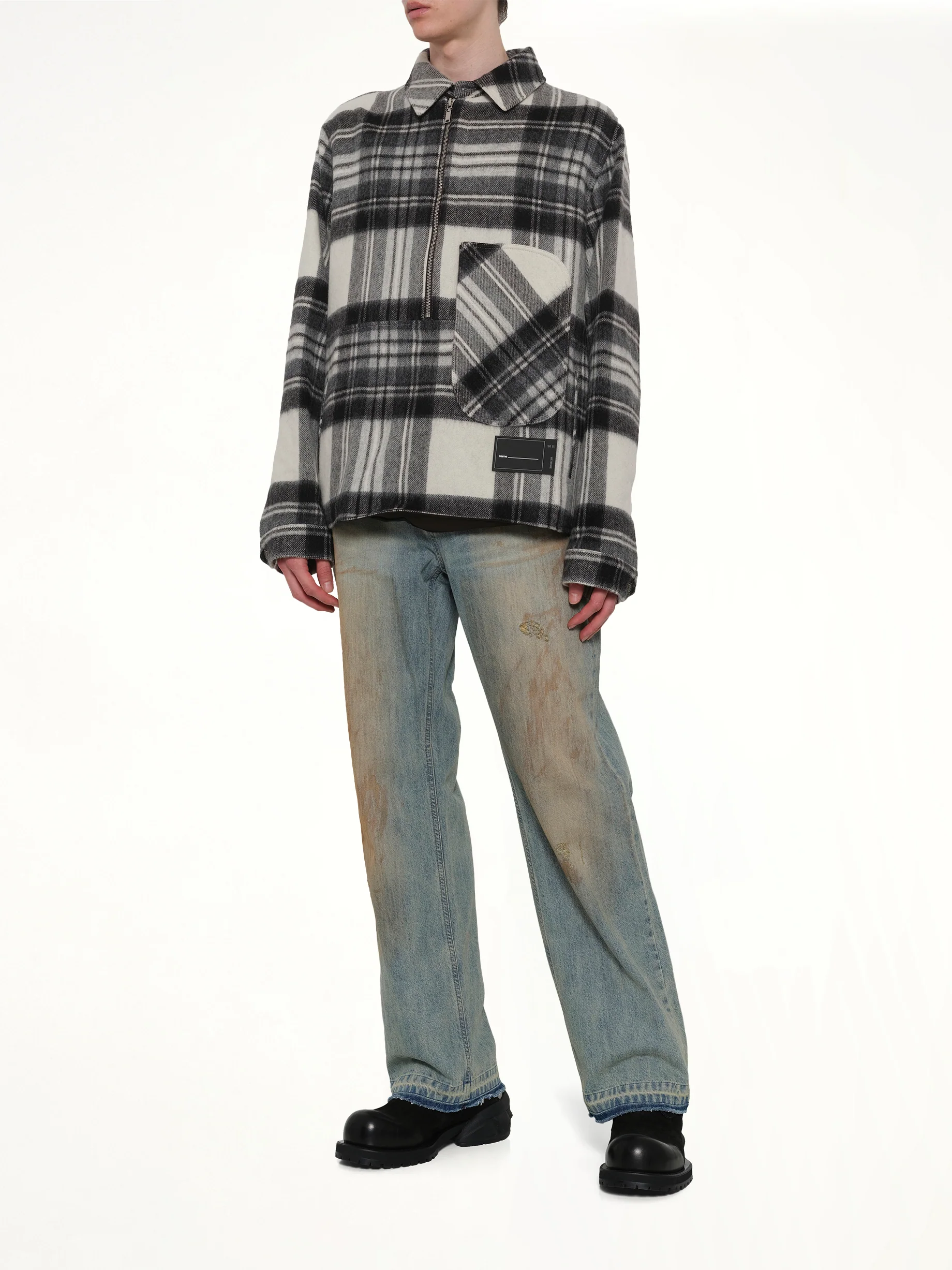 Check Anorak Wool Shirt in Grey - Image 4