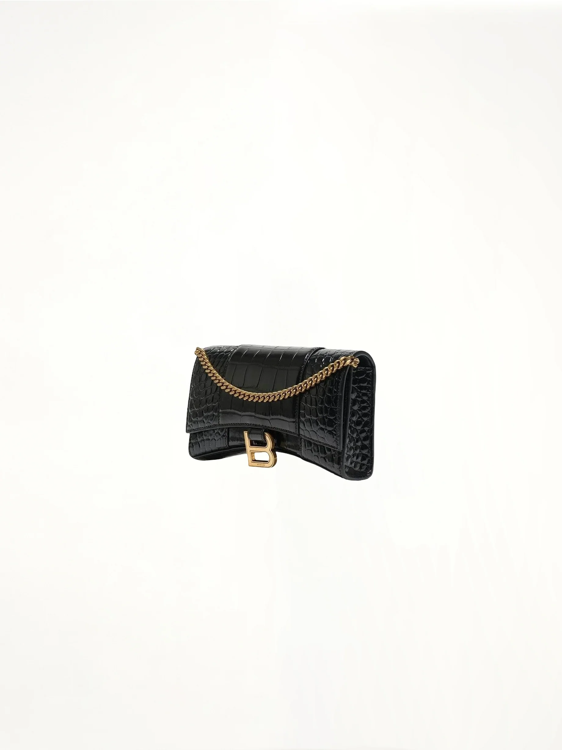 Hourglass Embossed Croco Wallet On Chain in Black - Image 3