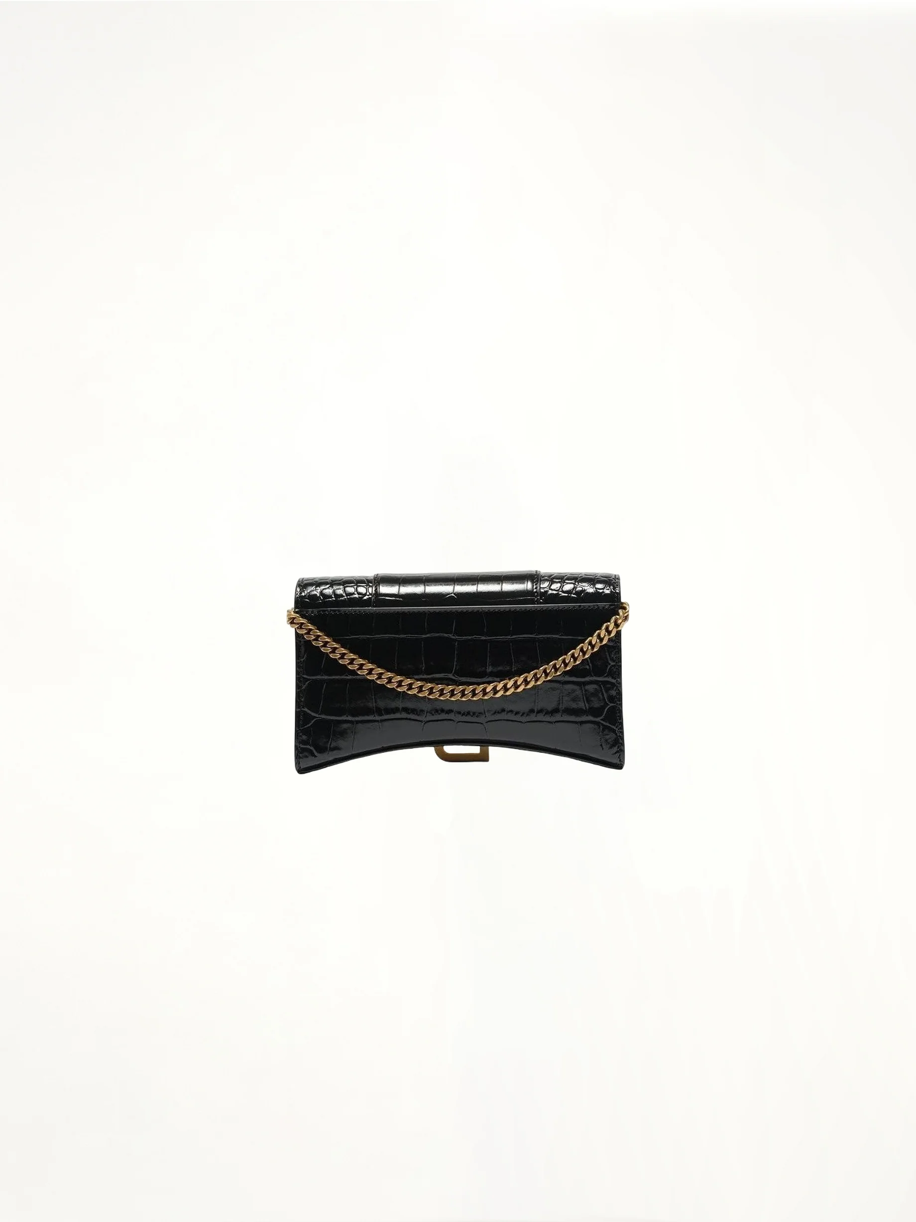 Hourglass Embossed Croco Wallet On Chain in Black - Image 4
