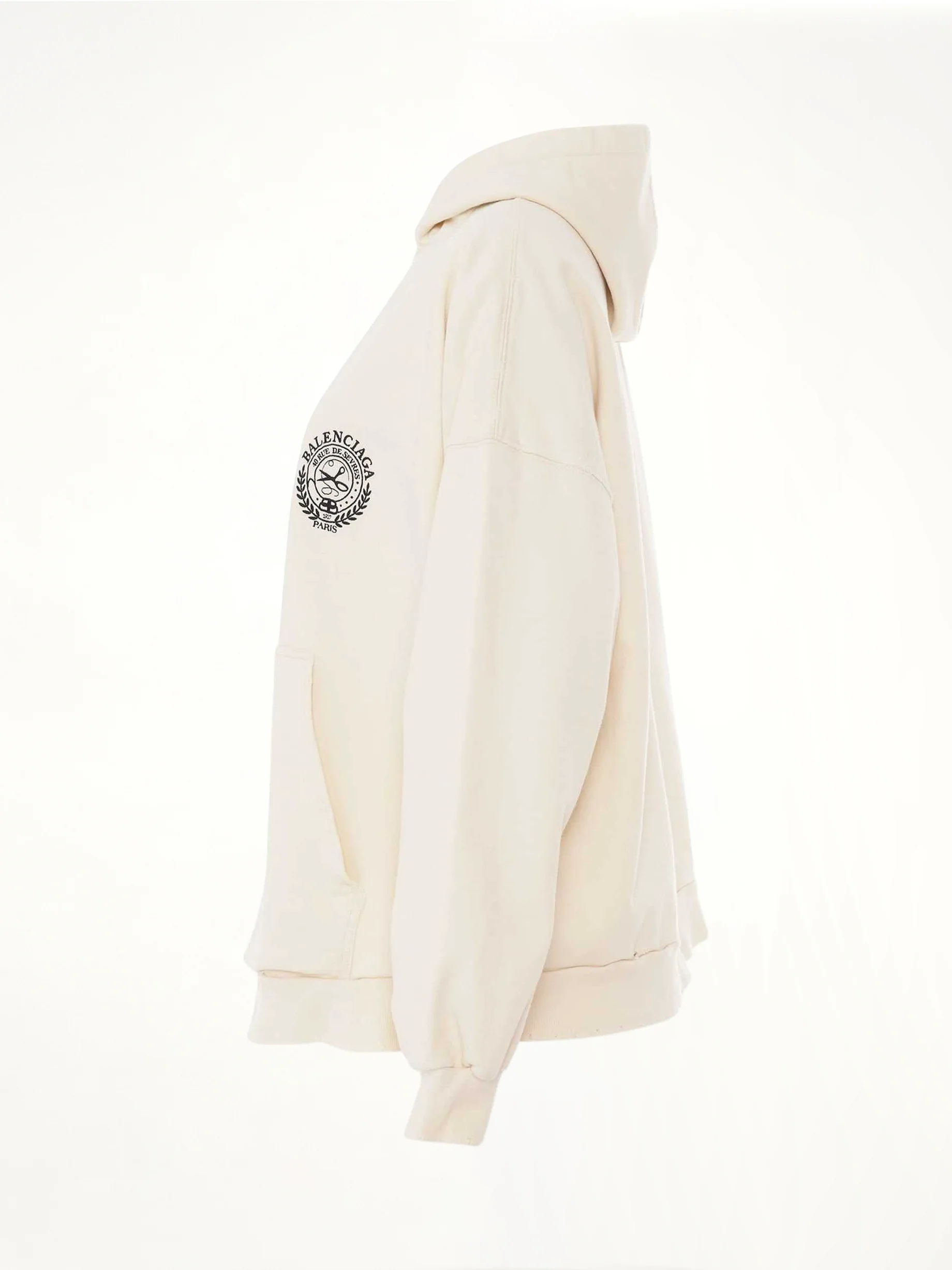 Scissors Crest Embroidered Wide Fit Hoodie in Cream - Image 3