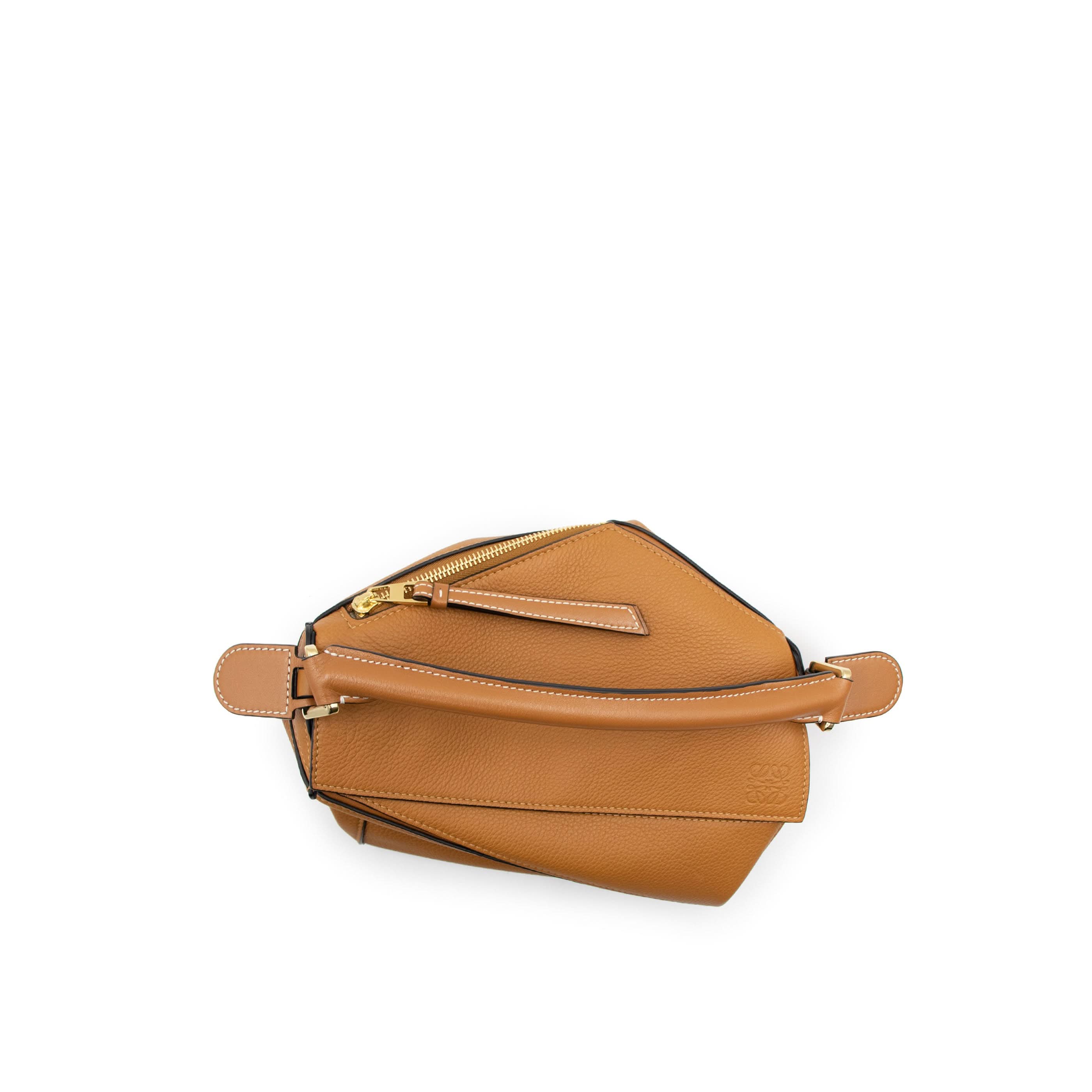 Small Puzzle Bag in Soft Grained Calfskin in Light Caramel - Image 5