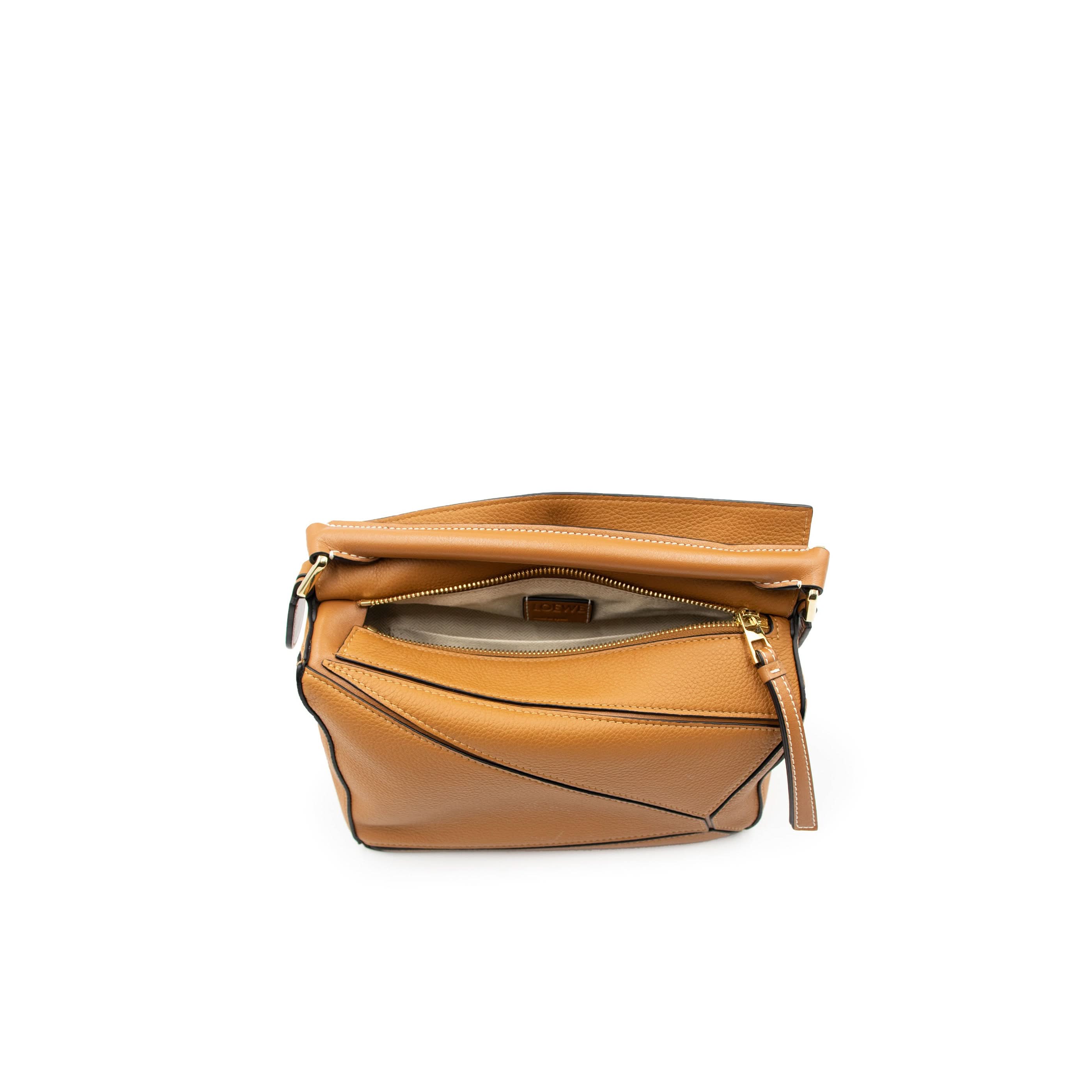 Small Puzzle Bag in Soft Grained Calfskin in Light Caramel - Image 6