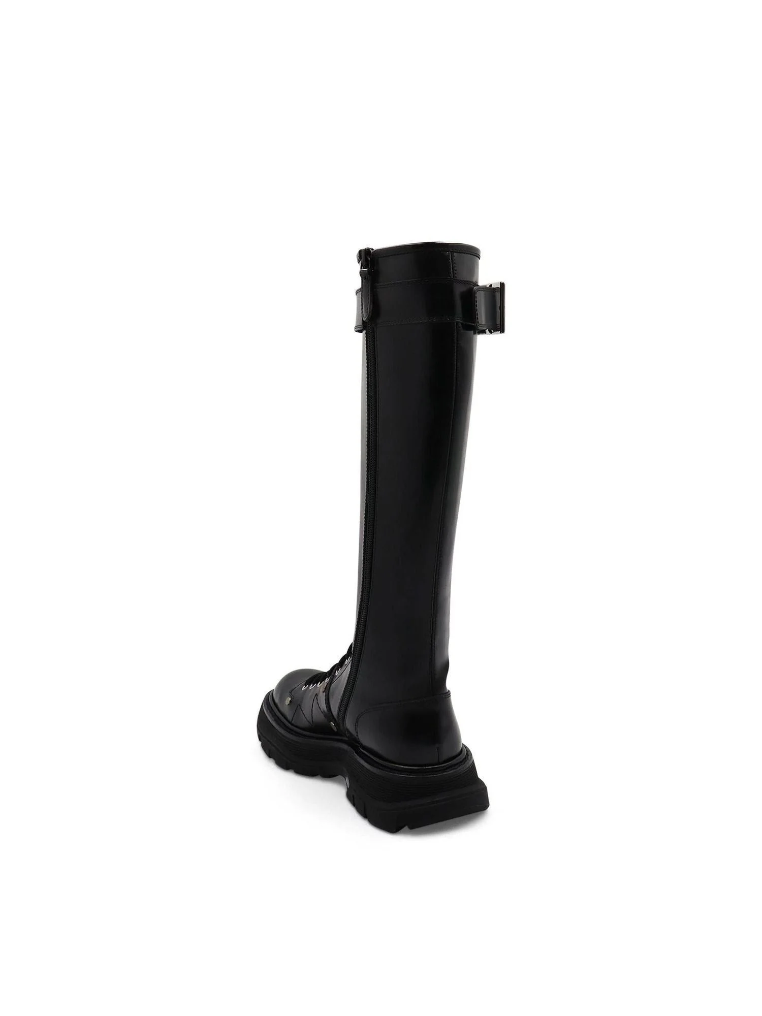 Tread Knee High Lace Up Boots in Black - Image 3