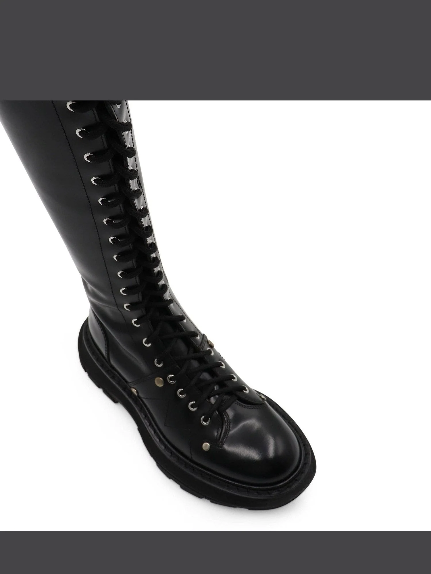 Tread Knee High Lace Up Boots in Black - Image 4